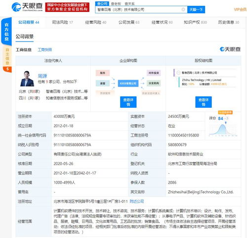 快訊 關聯公司注冊資本大幅提升至4.3億元，彰顯技術開發領域擴張雄心